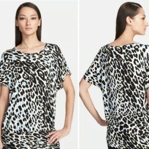 St. John Black and Off White Leopard Print Stretchy Blouse - Size Small